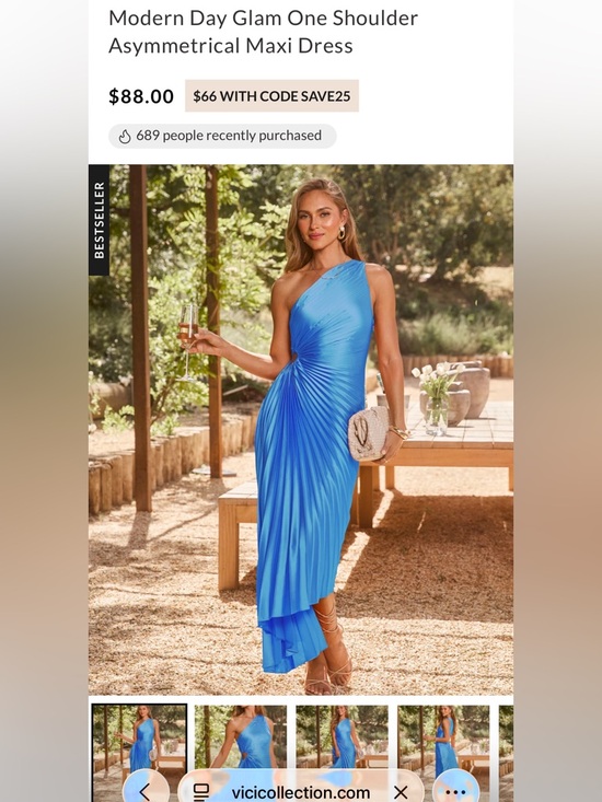 Vici Dresses & Skirts - Vici One-Shoulder Asymmetrical Pleated Dress in Bright Blue